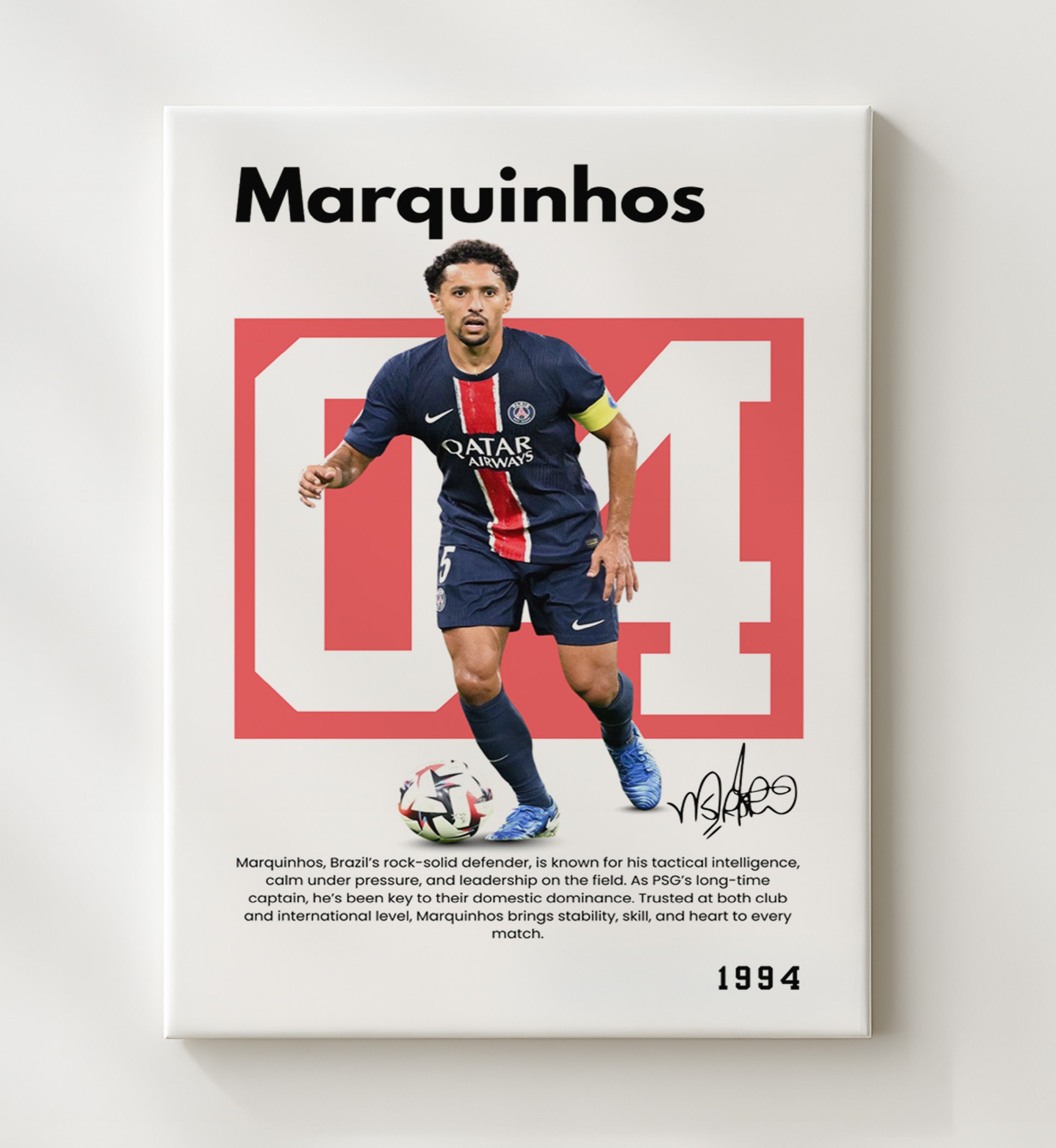 Soccer Legends - Marquinhos - No. 05 Player Bio Poster 16x20 16x20 Canvas Wall Art wall art print – vintage decor
