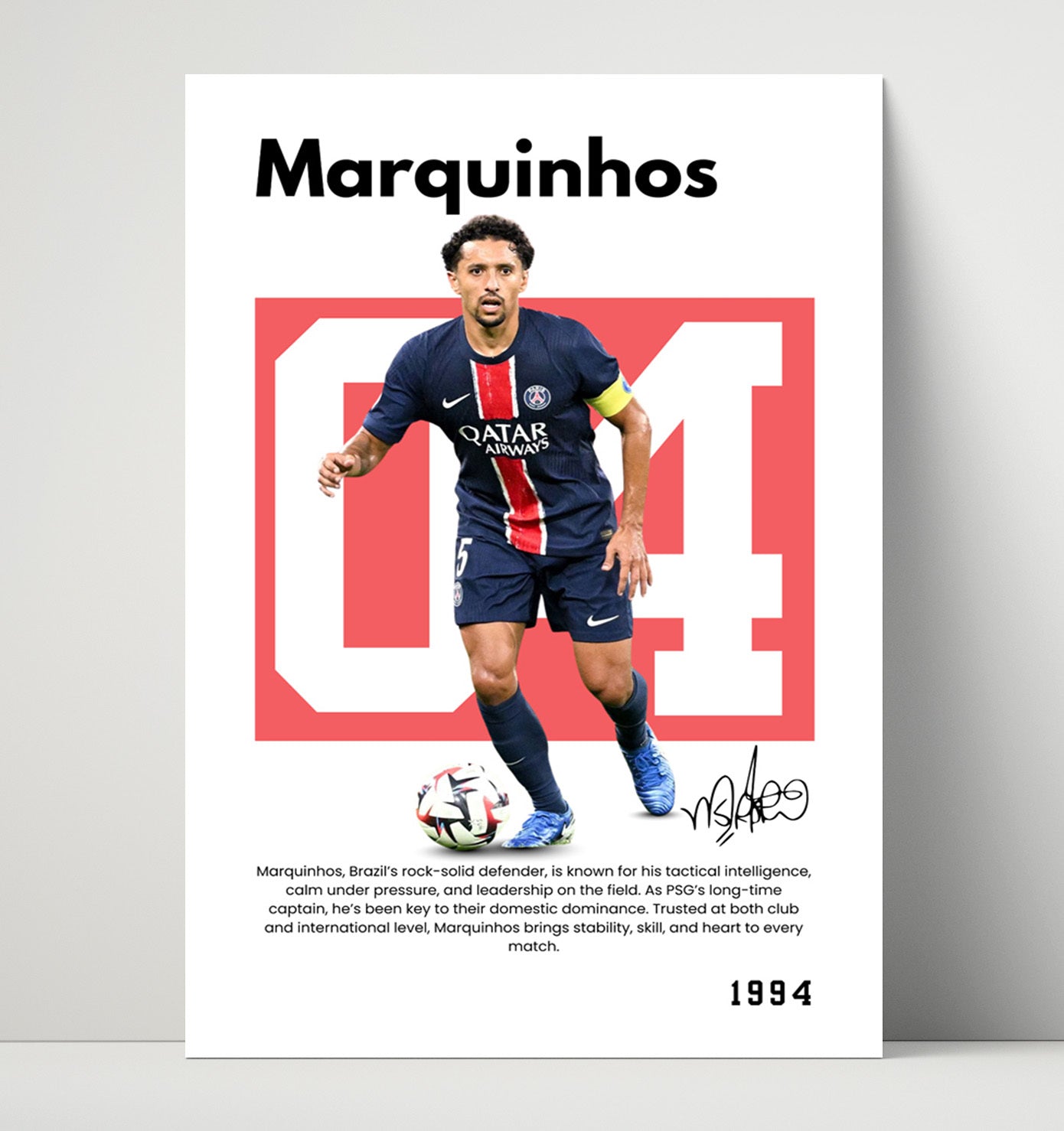 Soccer Legends - Marquinhos - No. 05 Player Bio Poster Unframed 8x10 in Plastic Sleeve in Plastic Sleeve wall art print – vintage decor