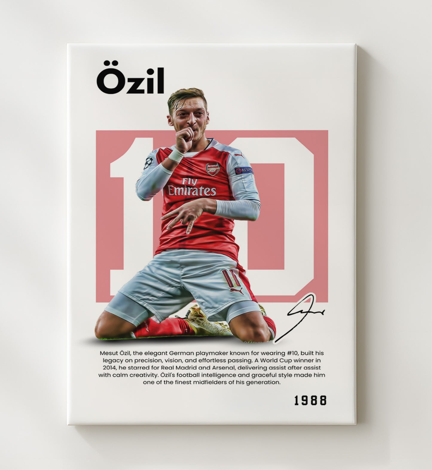 Soccer Legends - Mesut Ozil - No. 10 Player Bio Poster 16x20 16x20 Canvas Wall Art wall art print – vintage decor
