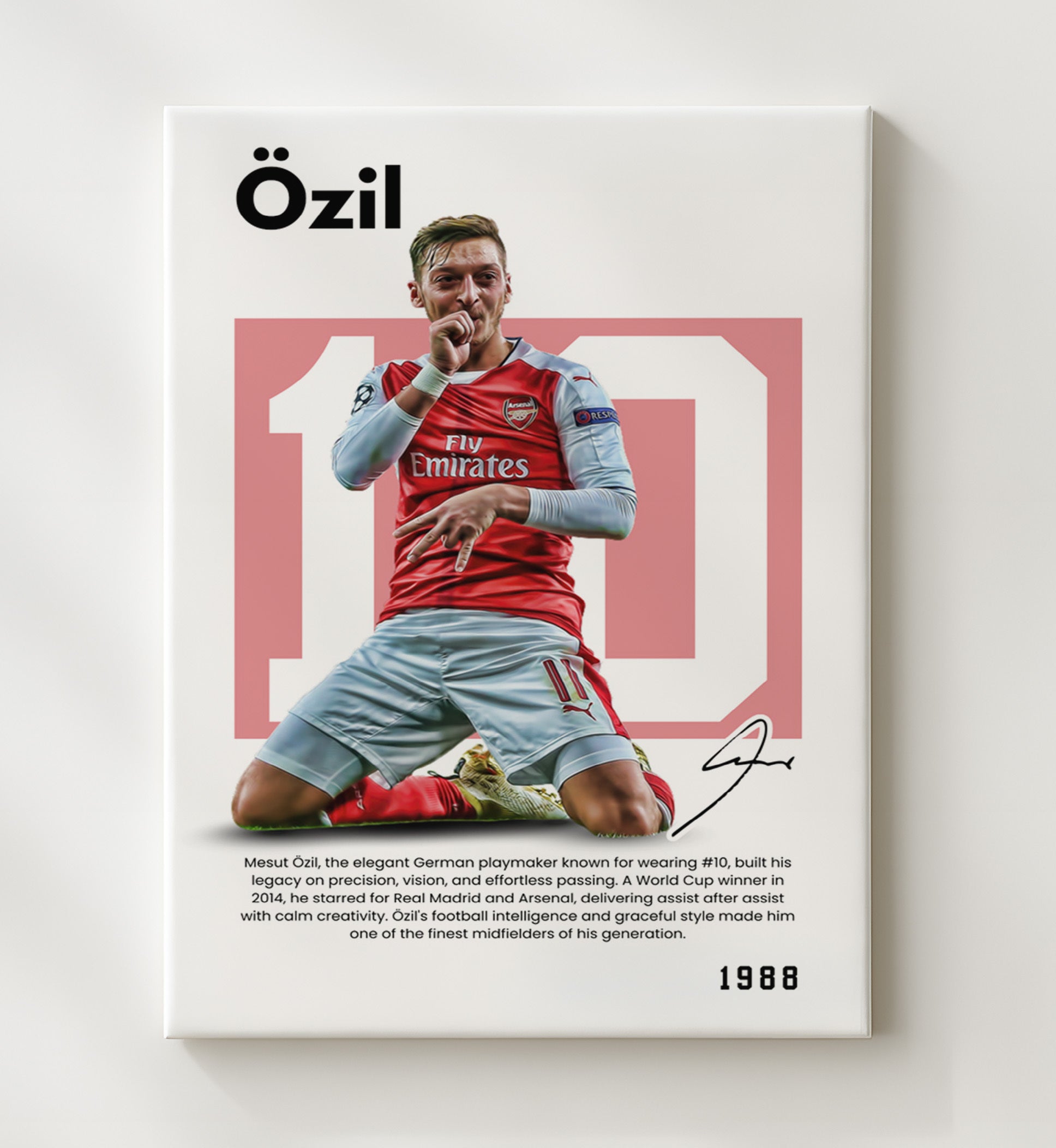 Soccer Legends - Mesut Ozil - No. 10 Player Bio Poster 16x20 16x20 Canvas Wall Art wall art print – vintage decor