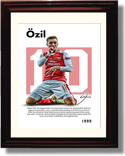 Soccer Legends - Mesut Ozil - No. 10 Player Bio Poster Framed 8x10 Matted Beveled Frame Beveled Frame wall art print – vintage decor