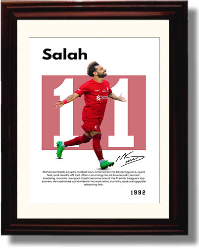 Soccer Legends - Mohamed Salah - No. 11 Player Bio Poster Framed 8x10 Matted Beveled Frame Beveled Frame wall art print – vintage decor