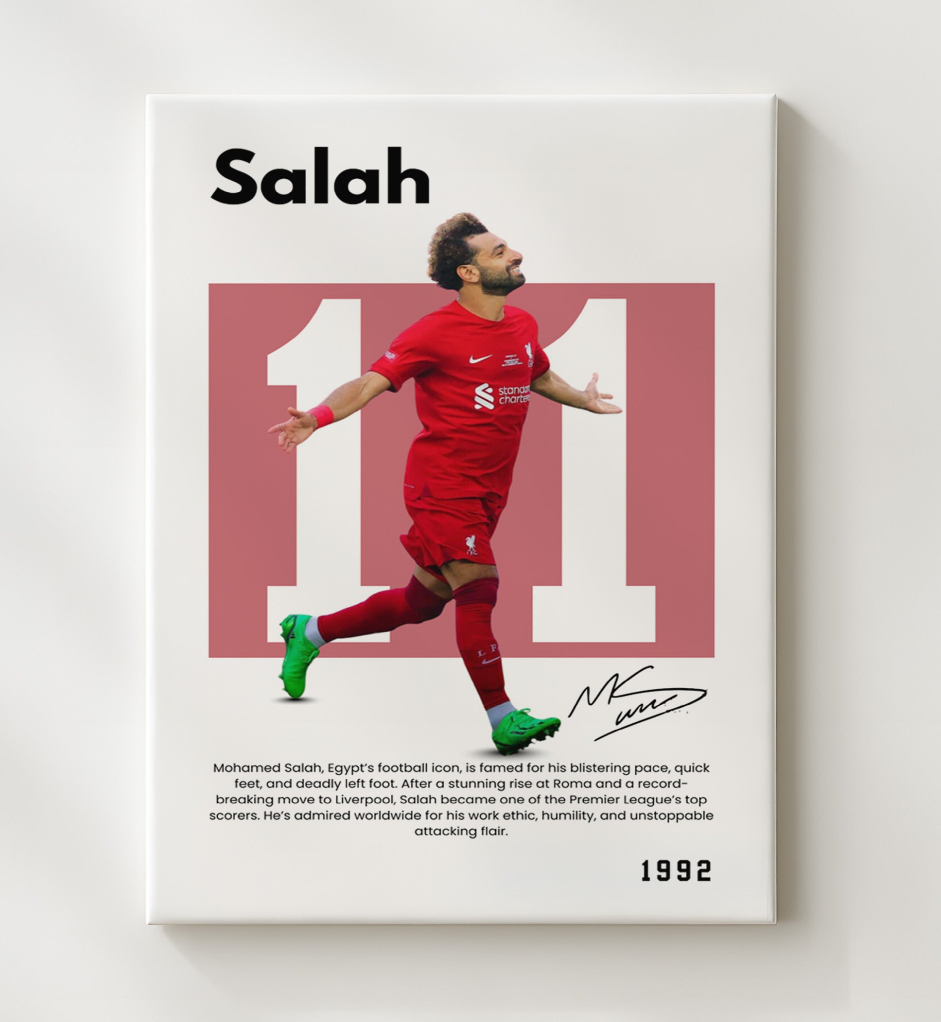 Soccer Legends - Mohamed Salah - No. 11 Player Bio Poster 16x20 16x20 Canvas Wall Art wall art print – vintage decor