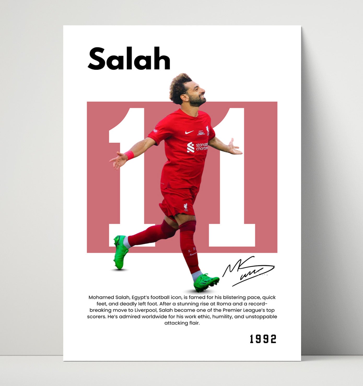 Soccer Legends - Mohamed Salah - No. 11 Player Bio Poster Unframed 8x10 in Plastic Sleeve in Plastic Sleeve wall art print – vintage decor