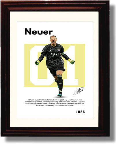 Soccer Legends - Neuer - No. 04 Player Bio Poster Framed 8x10 Matted Beveled Frame Beveled Frame wall art print – vintage decor