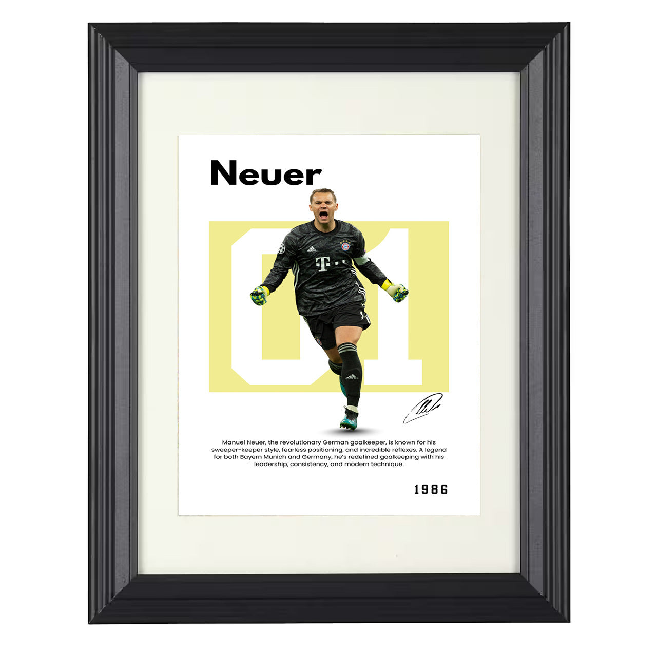 Manuel Neuer – No. 04 Player Bio Artwork 8x10 matted black framed soccer wall art