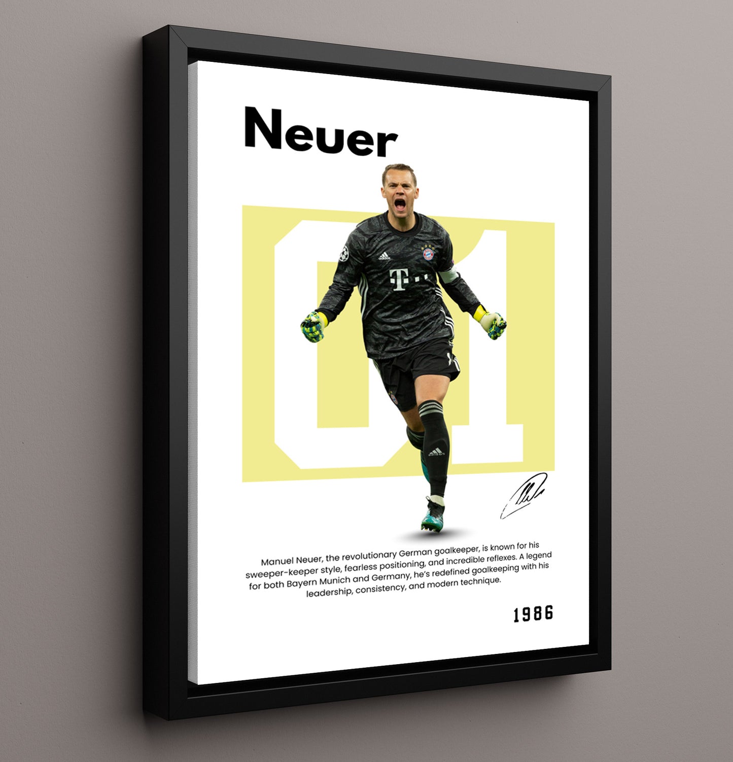 Soccer Legends - Neuer - No. 04 Player Bio Poster 16x20 16x20 Floating Canvas Display Display wall art print – vintage decor