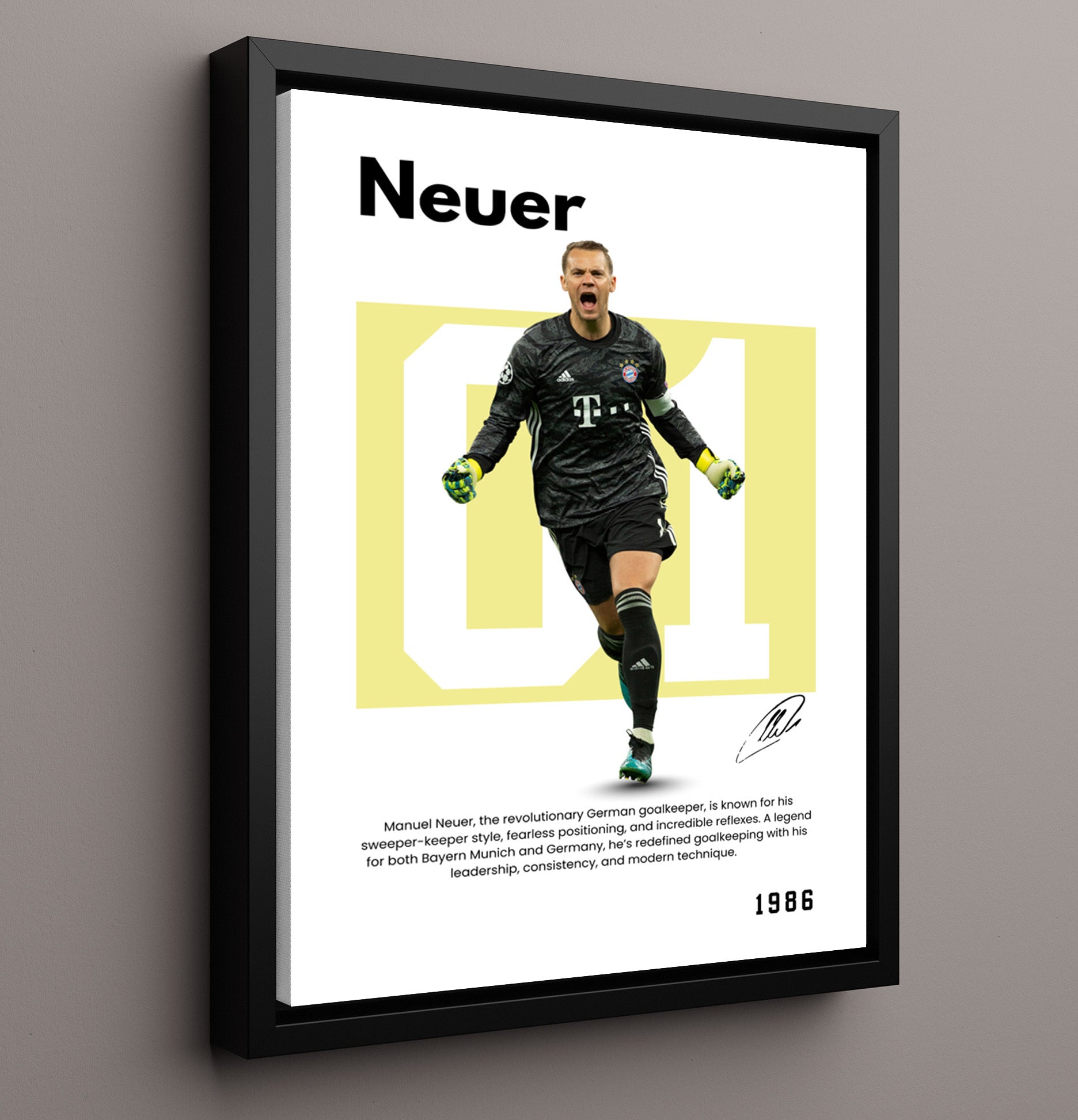 Soccer Legends - Neuer - No. 04 Player Bio Poster 16x20 16x20 Floating Canvas Display Display wall art print – vintage decor