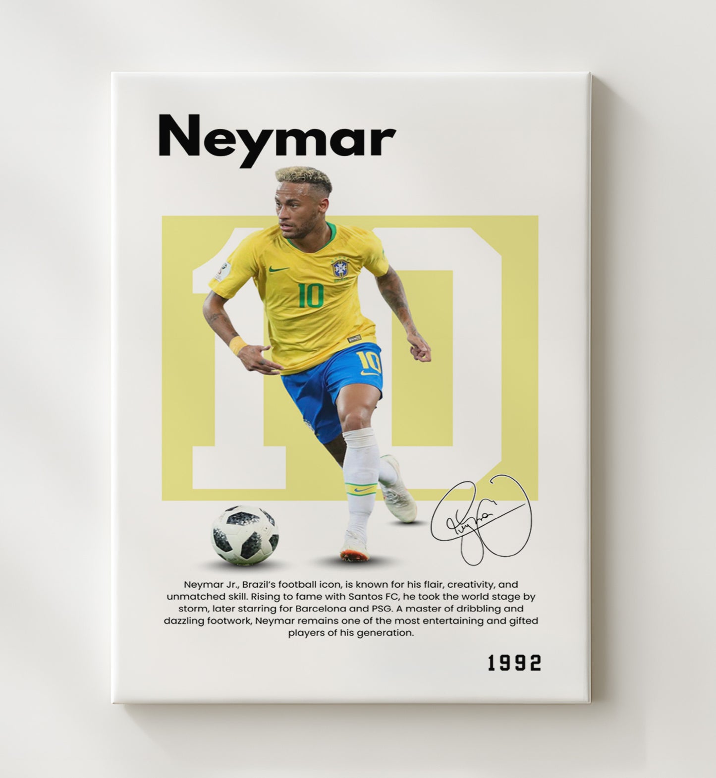 Soccer Legends - Neymar - No. 10 Player Bio Poster 16x20 16x20 Canvas Wall Art wall art print – vintage decor