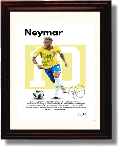 Soccer Legends - Neymar - No. 10 Player Bio Poster Framed 8x10 Matted Beveled Frame Beveled Frame wall art print – vintage decor
