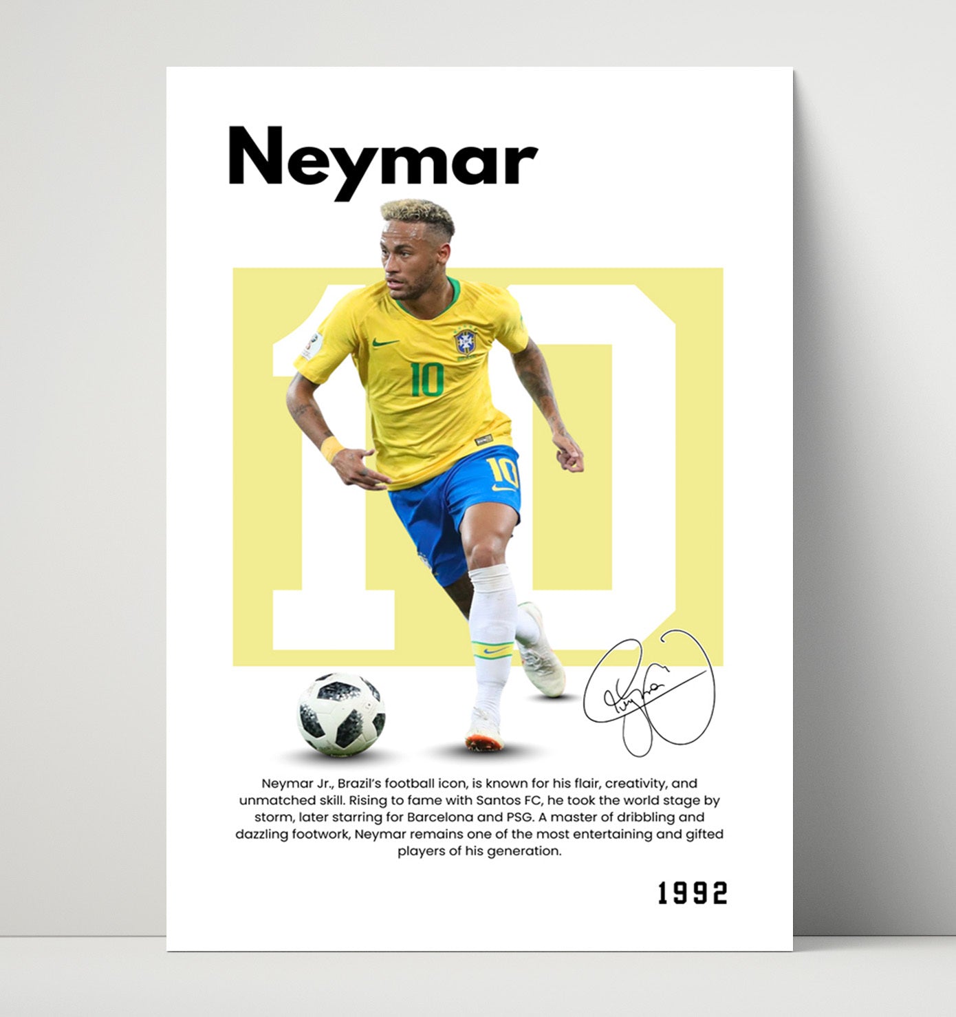 Soccer Legends - Neymar - No. 10 Player Bio Poster Unframed 8x10 in Plastic Sleeve in Plastic Sleeve wall art print – vintage decor