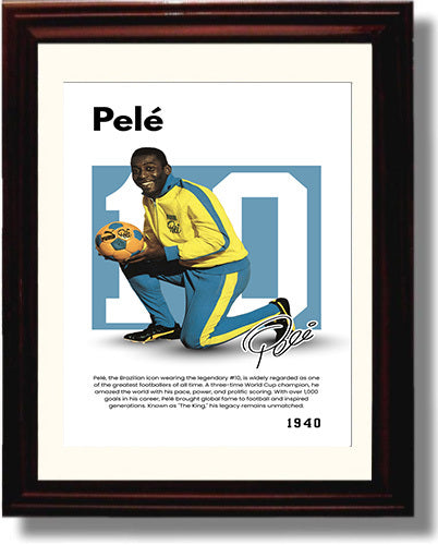 Soccer Legends - Pele - No. 10 Player Bio Poster Framed 8x10 Matted Beveled Frame Beveled Frame wall art print – vintage decor