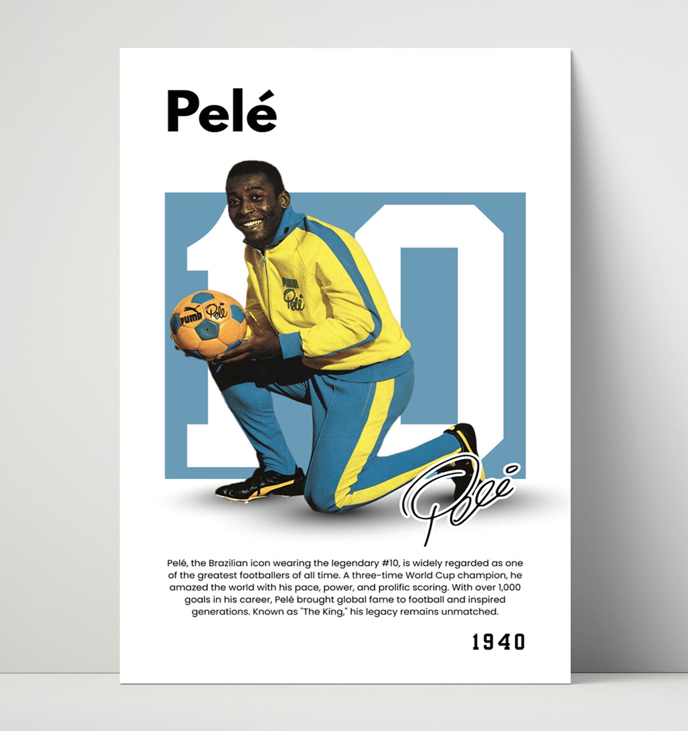 Soccer Legends - Pele - No. 10 Player Bio Poster Unframed 8x10 in Plastic Sleeve in Plastic Sleeve wall art print – vintage decor