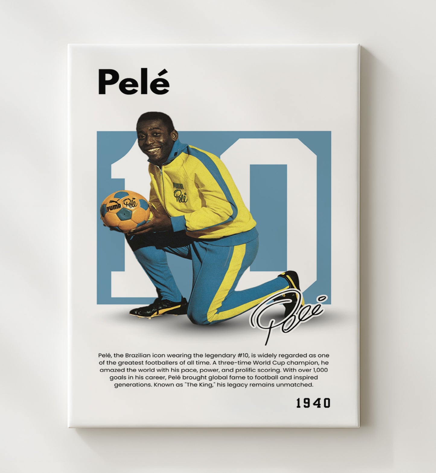 Soccer Legends - Pele - No. 10 Player Bio Poster 16x20 16x20 Canvas Wall Art wall art print – vintage decor
