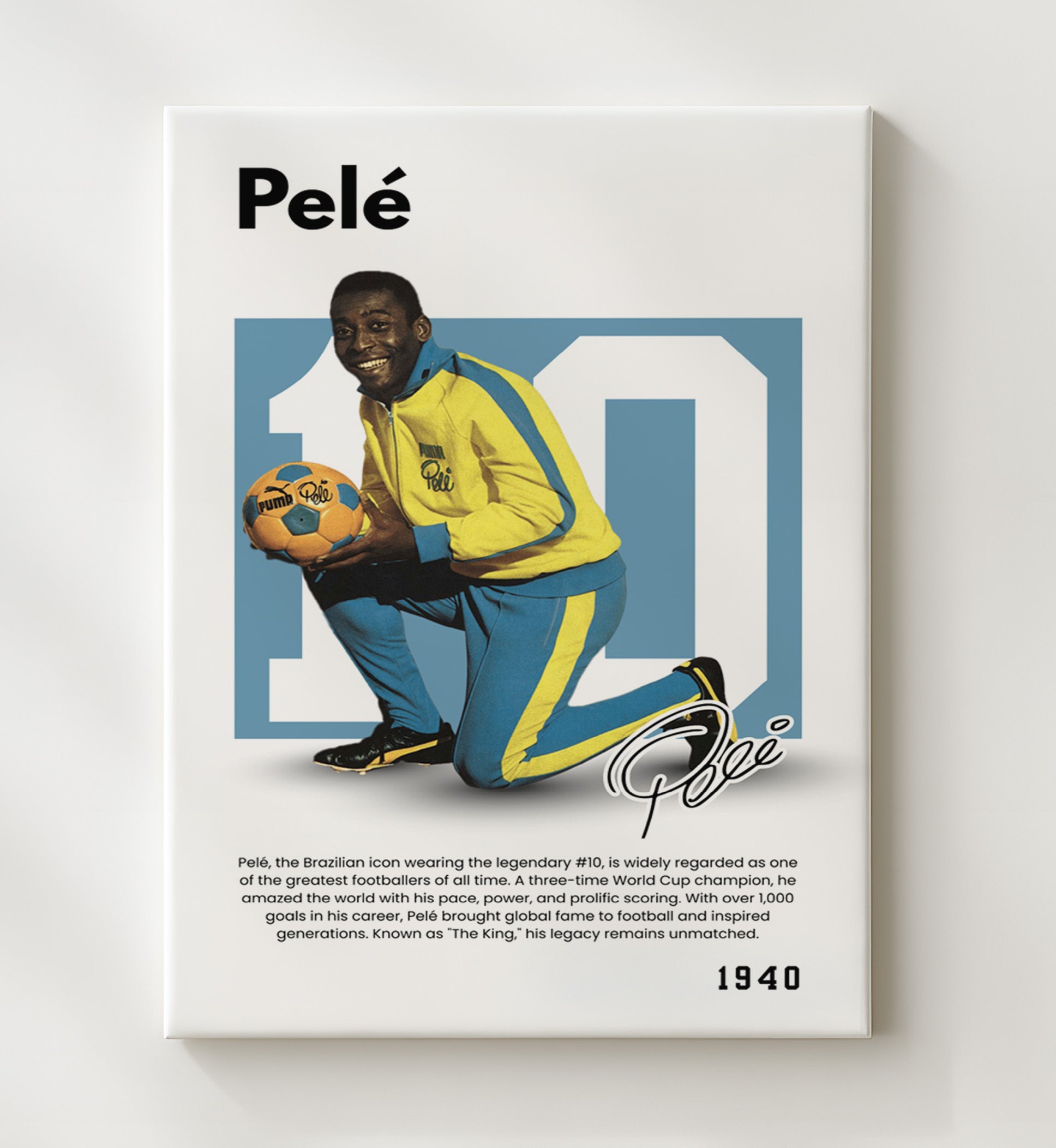 Soccer Legends - Pele - No. 10 Player Bio Poster 16x20 16x20 Canvas Wall Art wall art print – vintage decor