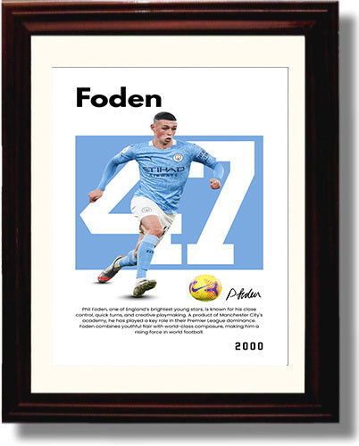 Soccer Legends - Phil Foden - No. 47 Player Bio Poster Framed 8x10 Matted Beveled Frame Beveled Frame wall art print – vintage decor
