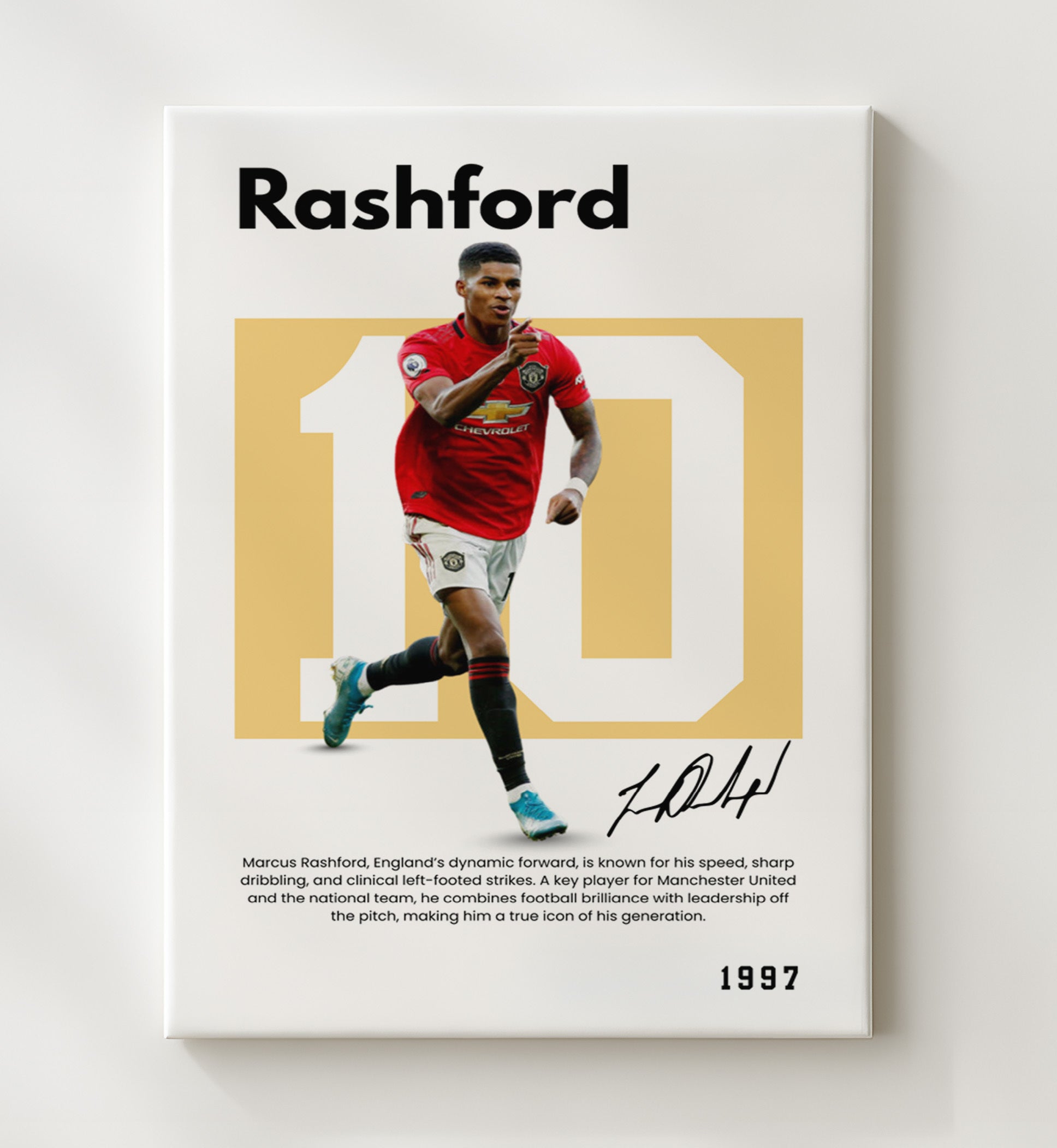 Soccer Legends - Rashford - No. 09 Player Bio Poster 16x20 16x20 Canvas Wall Art wall art print – vintage decor
