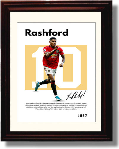 Soccer Legends - Rashford - No. 09 Player Bio Poster Framed 8x10 Matted Beveled Frame Beveled Frame wall art print – vintage decor