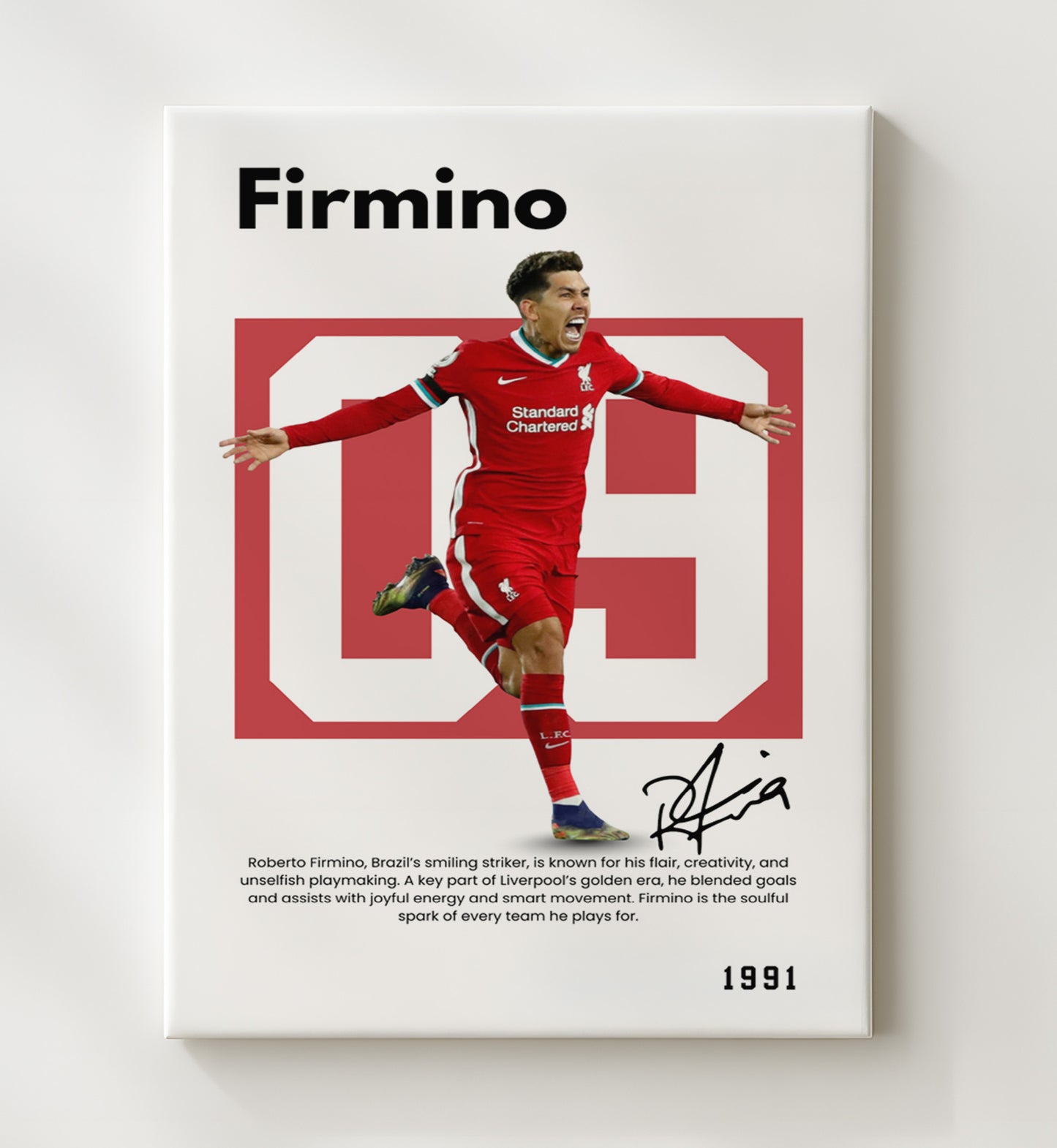 Soccer Legends - Roberto Firmino - No. 09 Player Bio Poster 16x20 16x20 Canvas Wall Art wall art print – vintage decor