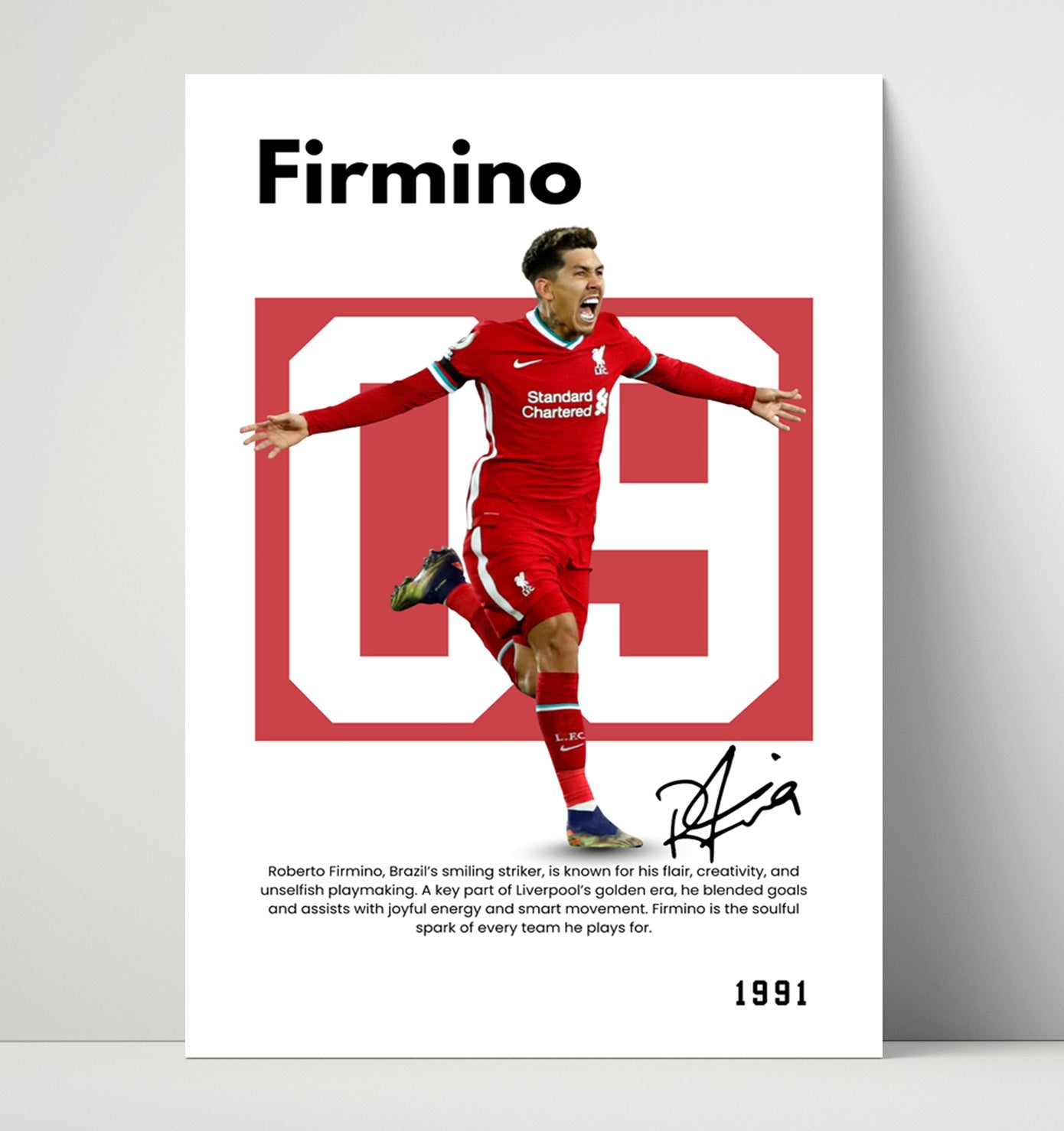 Soccer Legends - Roberto Firmino - No. 09 Player Bio Poster Unframed 8x10 in Plastic Sleeve in Plastic Sleeve wall art print – vintage decor