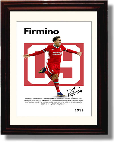 Soccer Legends - Roberto Firmino - No. 09 Player Bio Poster Framed 8x10 Matted Beveled Frame Beveled Frame wall art print – vintage decor