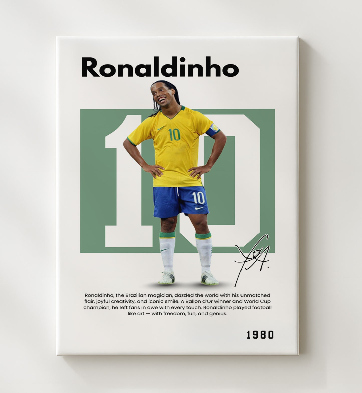 Soccer Legends - Ronaldinho - No. 05 Player Bio Poster 16x20 16x20 Canvas Wall Art wall art print – vintage decor
