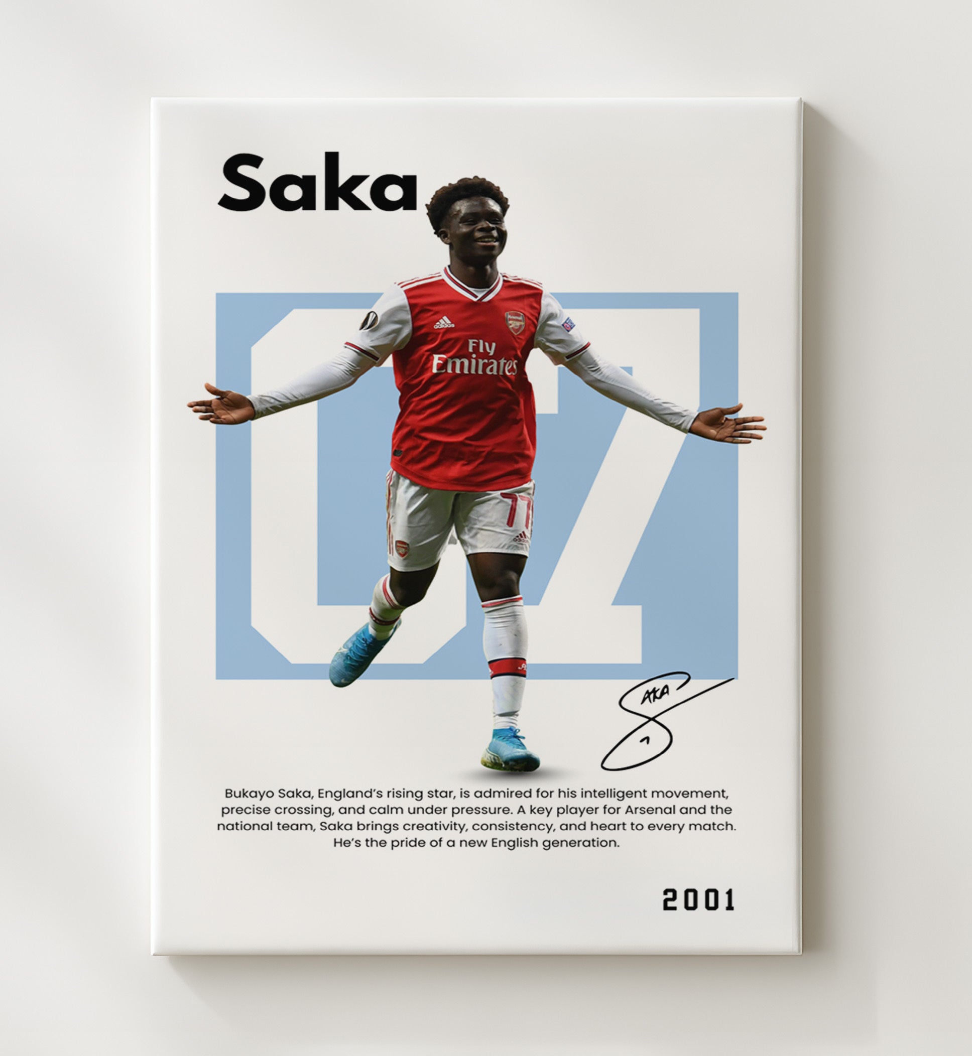 Soccer Legends - Saka - No. 05 Player Bio Poster 16x20 16x20 Canvas Wall Art wall art print – vintage decor
