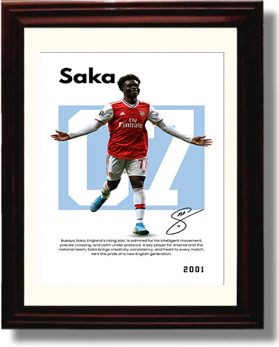 Soccer Legends - Saka - No. 05 Player Bio Poster Framed 8x10 Matted Beveled Frame Beveled Frame wall art print – vintage decor