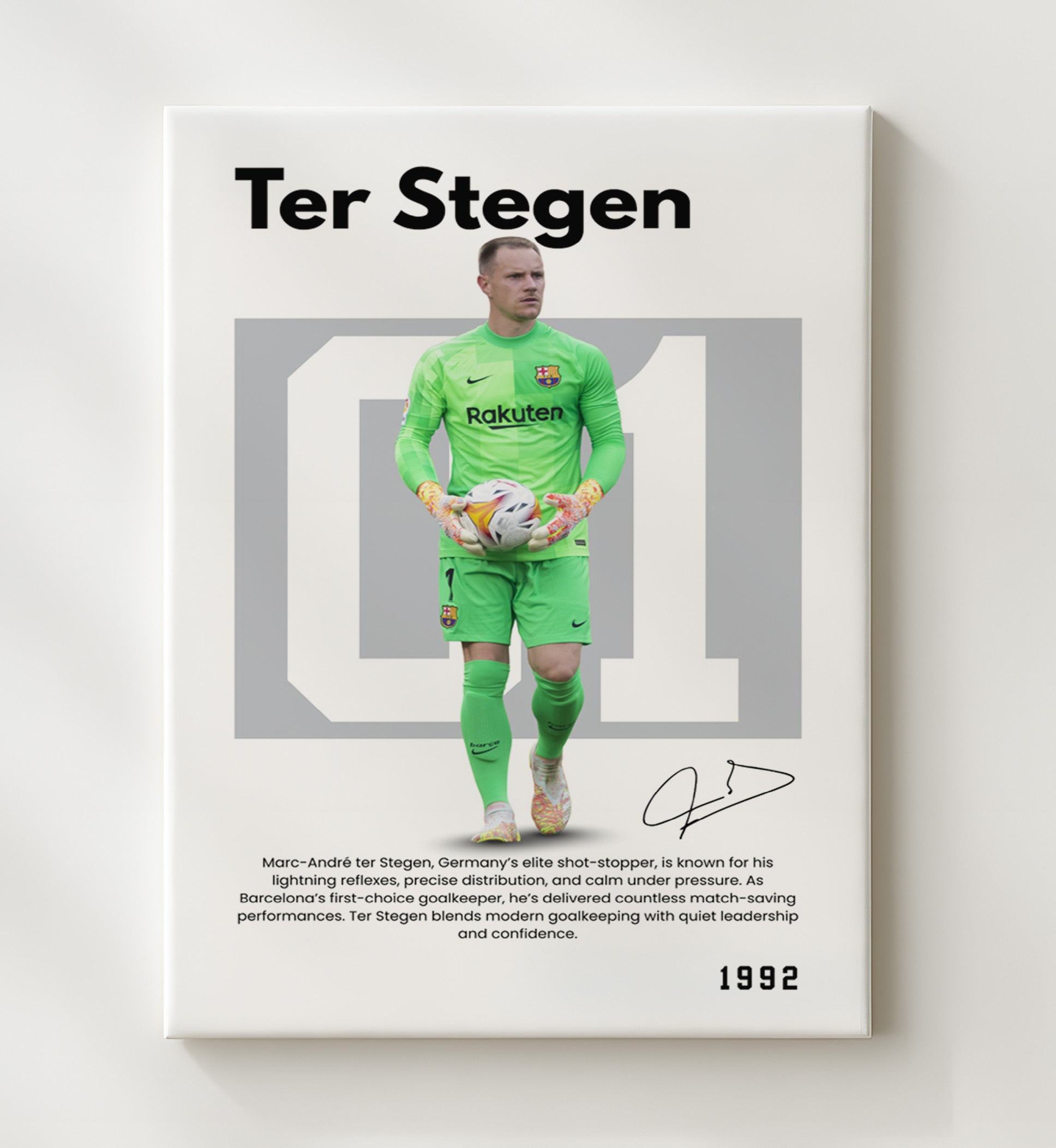 Soccer Legends - Ter Stegen - No. 07 Player Bio Poster 16x20 16x20 Canvas Wall Art wall art print – vintage decor