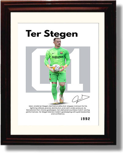 Soccer Legends - Ter Stegen - No. 07 Player Bio Poster Framed 8x10 Matted Beveled Frame Beveled Frame wall art print – vintage decor