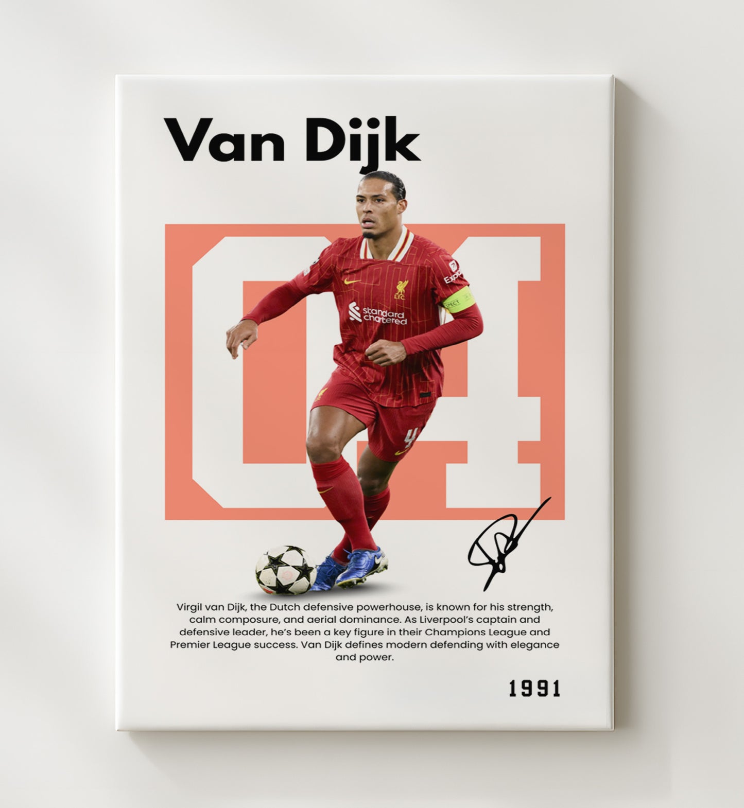 Soccer Legends - Van Dijk - No. 30 Player Bio Poster 16x20 16x20 Canvas Wall Art wall art print – vintage decor