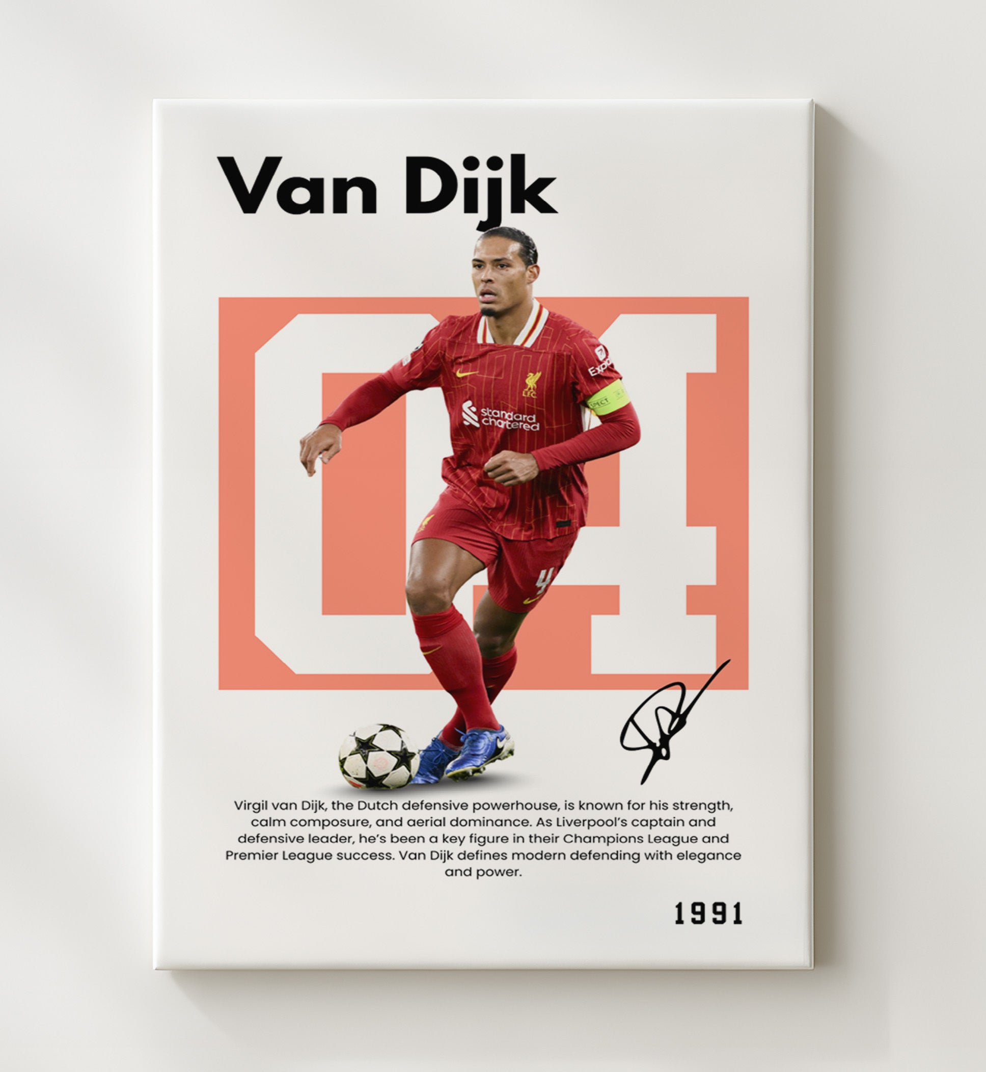 Soccer Legends - Van Dijk - No. 30 Player Bio Poster 16x20 16x20 Canvas Wall Art wall art print – vintage decor