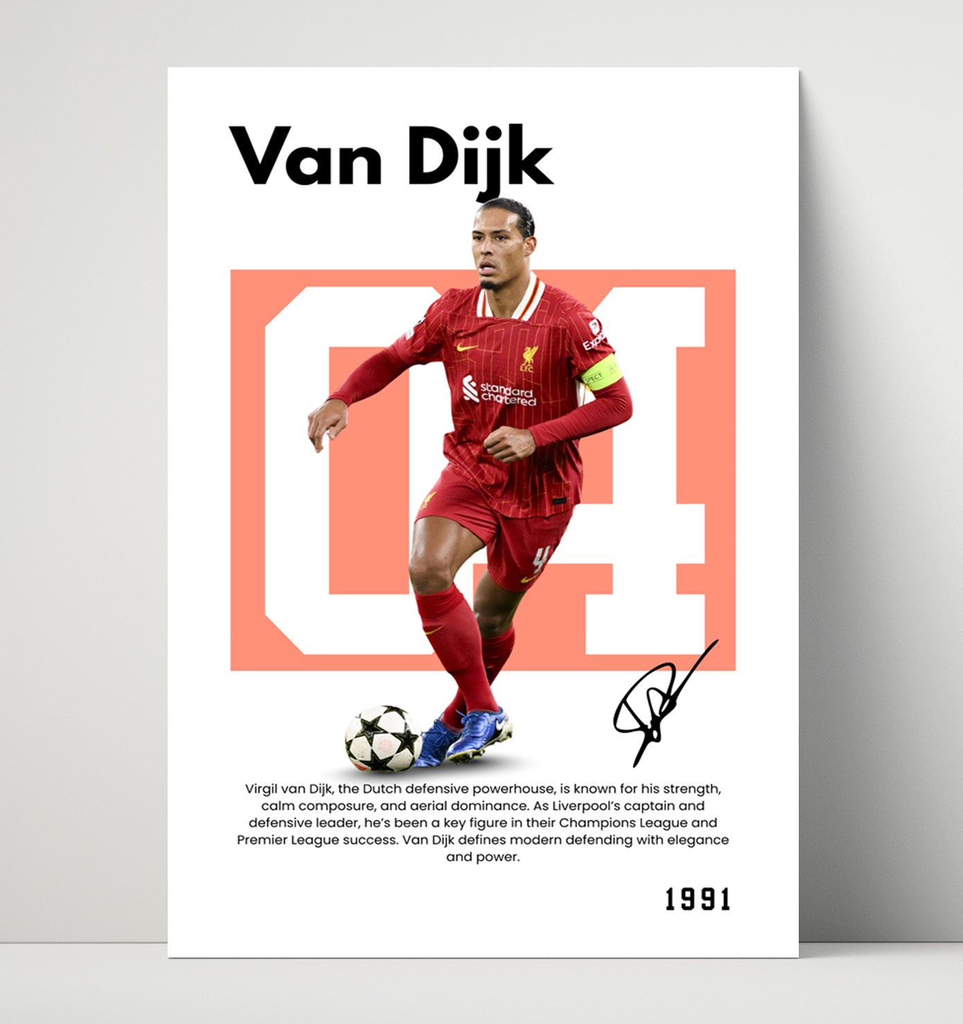 Soccer Legends - Van Dijk - No. 30 Player Bio Poster Unframed 8x10 in Plastic Sleeve in Plastic Sleeve wall art print – vintage decor