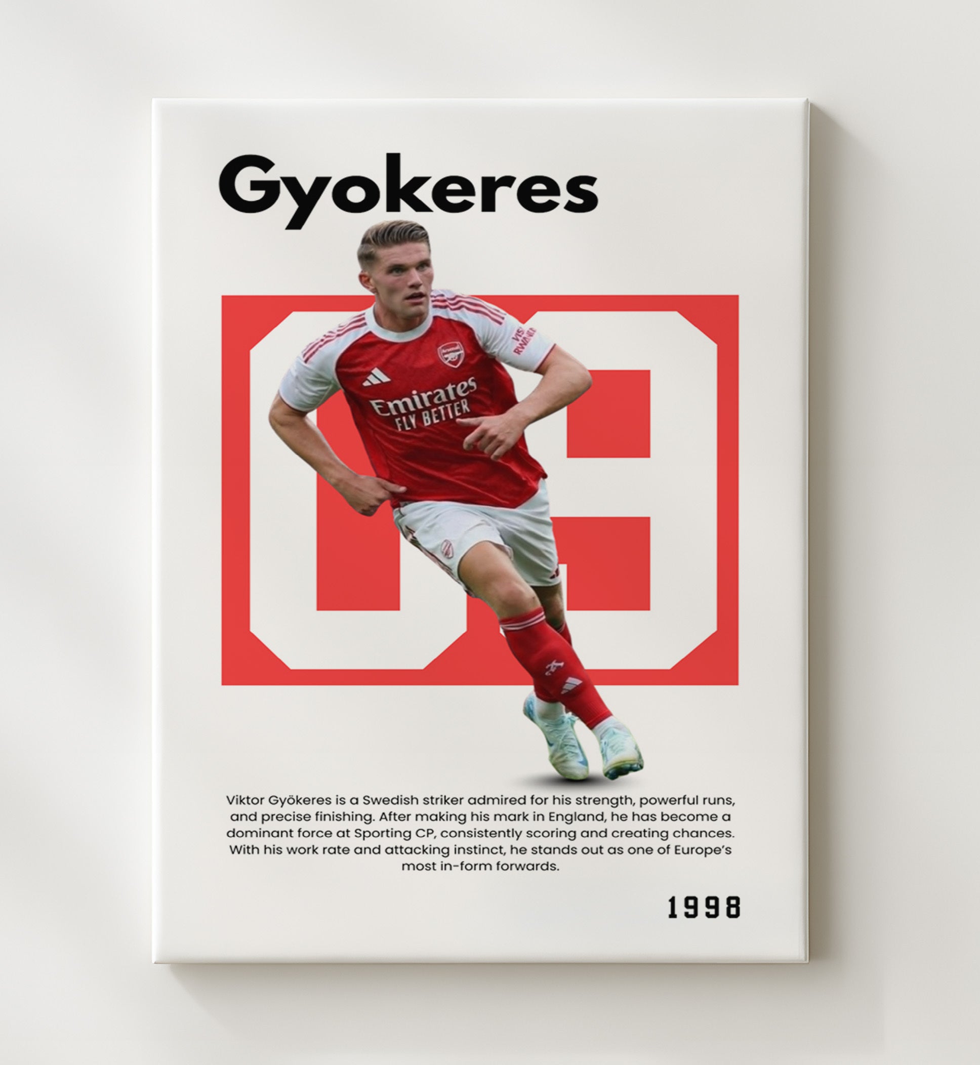 Soccer Legends - Viktor Gyokeres - No. 09 Player Bio Poster - Portrait (Arsenal).jpg 16x20 16x20 Canvas Wall Art wall art print – vintage decor