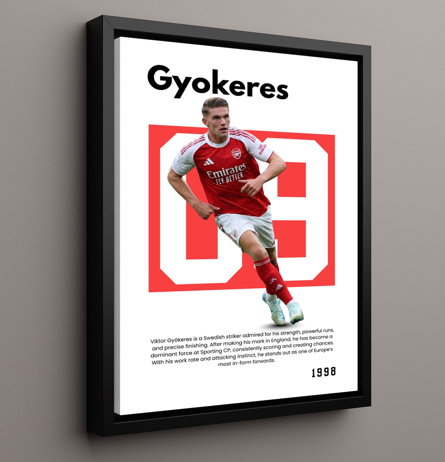 Soccer Legends - Viktor Gyokeres - No. 09 Player Bio Poster - Portrait (Arsenal).jpg 16x20 16x20 Floating Canvas Display Display wall art print – vintage decor