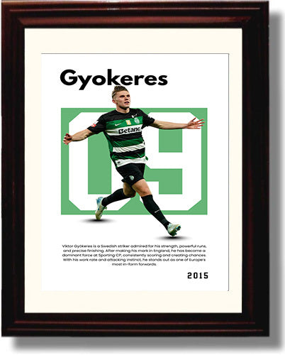 Soccer Legends - Viktor Gyokeres - No. 09 Player Bio Poster - Portrait (Sporting).jpg Framed 8x10 Matted Beveled Frame Beveled Frame wall art print – vintage decor