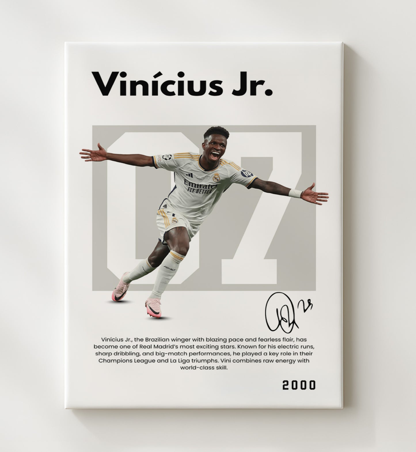 Soccer Legends - Vinicius Jr - No. 07 Player Bio Poster 16x20 16x20 Canvas Wall Art wall art print – vintage decor