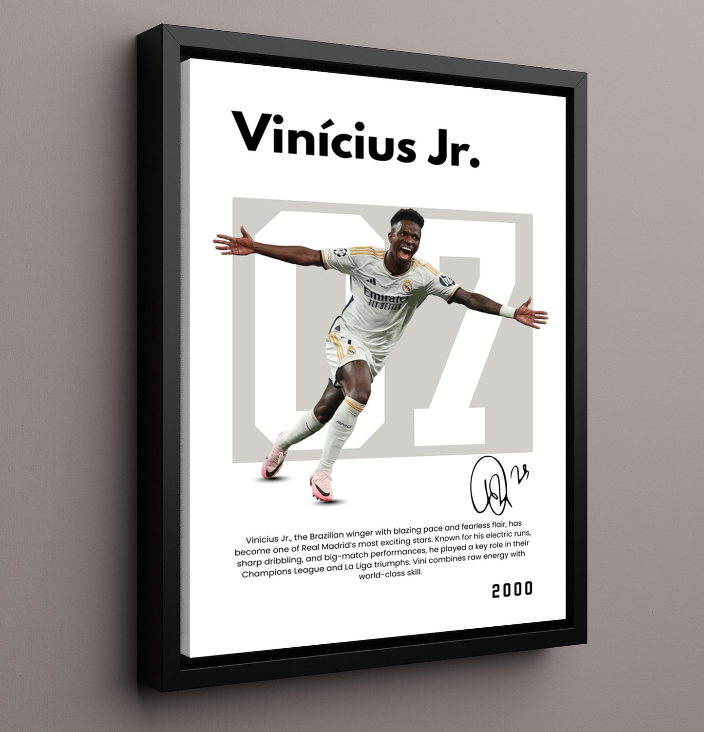 Soccer Legends - Vinicius Jr - No. 07 Player Bio Poster 16x20 16x20 Floating Canvas Display Display wall art print – vintage decor