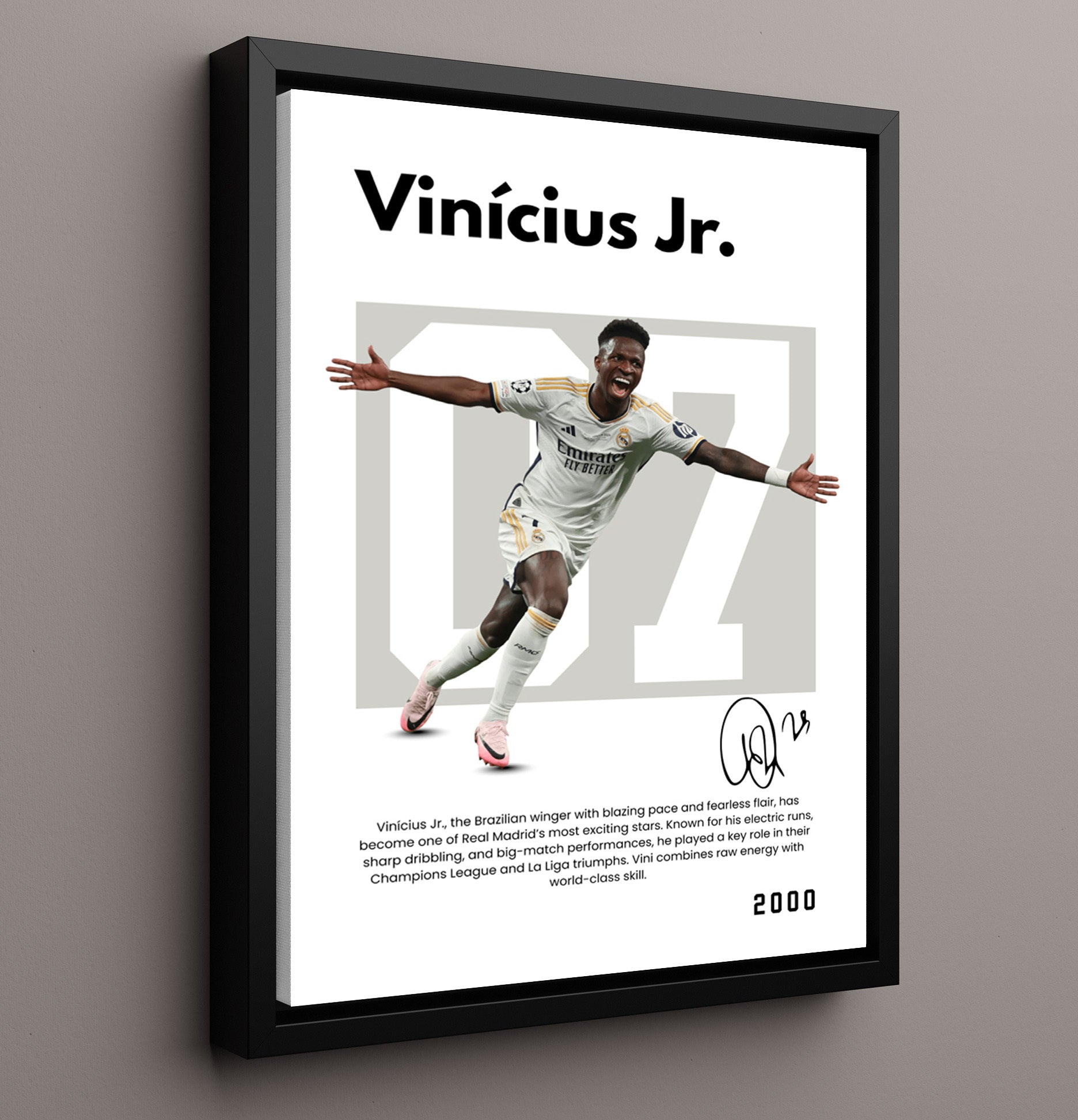 Soccer Legends - Vinicius Jr - No. 07 Player Bio Poster 16x20 16x20 Floating Canvas Display Display wall art print – vintage decor