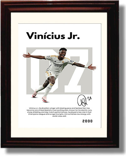 Soccer Legends - Vinicius Jr - No. 07 Player Bio Poster Framed 8x10 Matted Beveled Frame Beveled Frame wall art print – vintage decor
