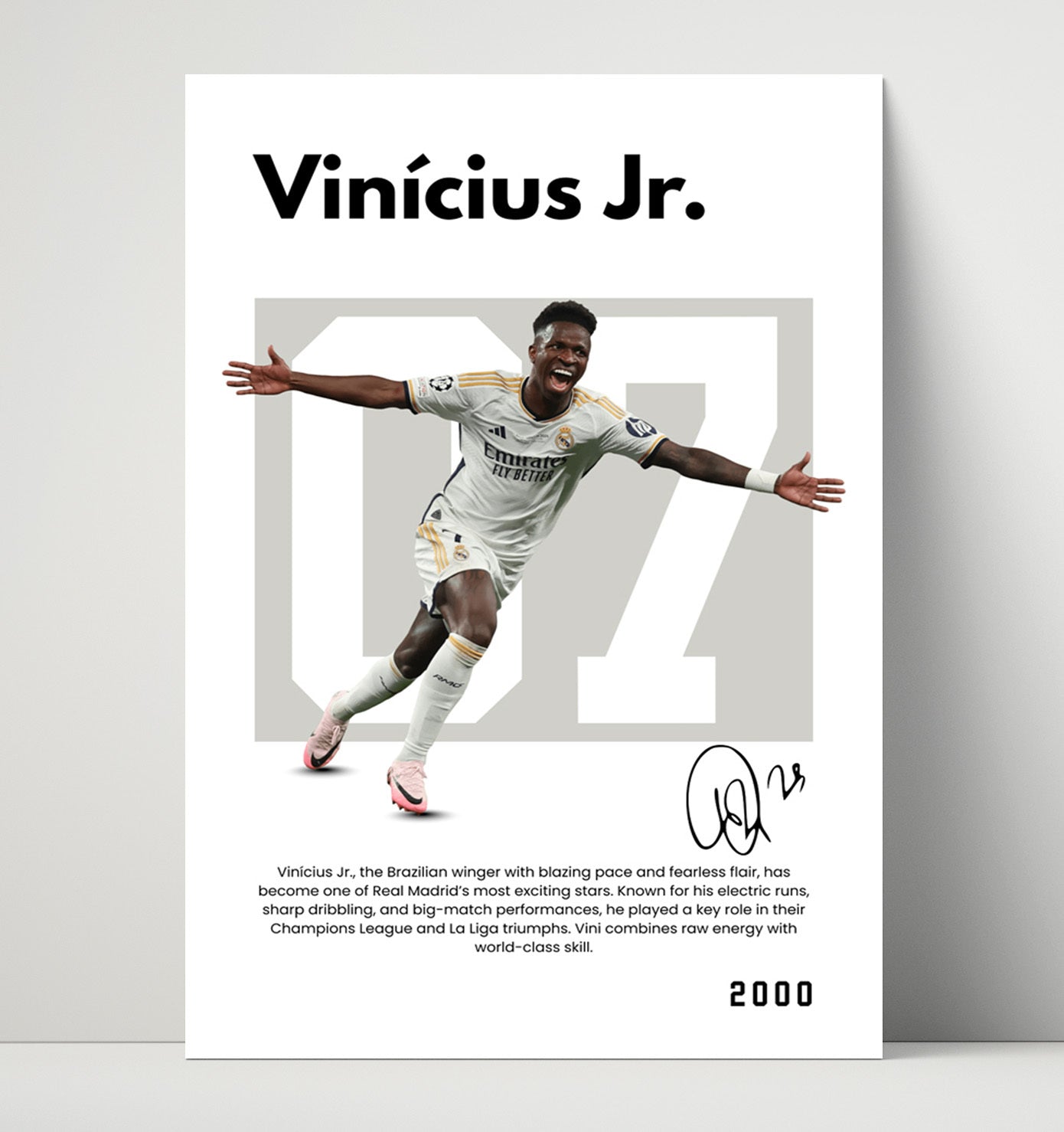 Soccer Legends - Vinicius Jr - No. 07 Player Bio Poster Unframed 8x10 in Plastic Sleeve in Plastic Sleeve wall art print – vintage decor