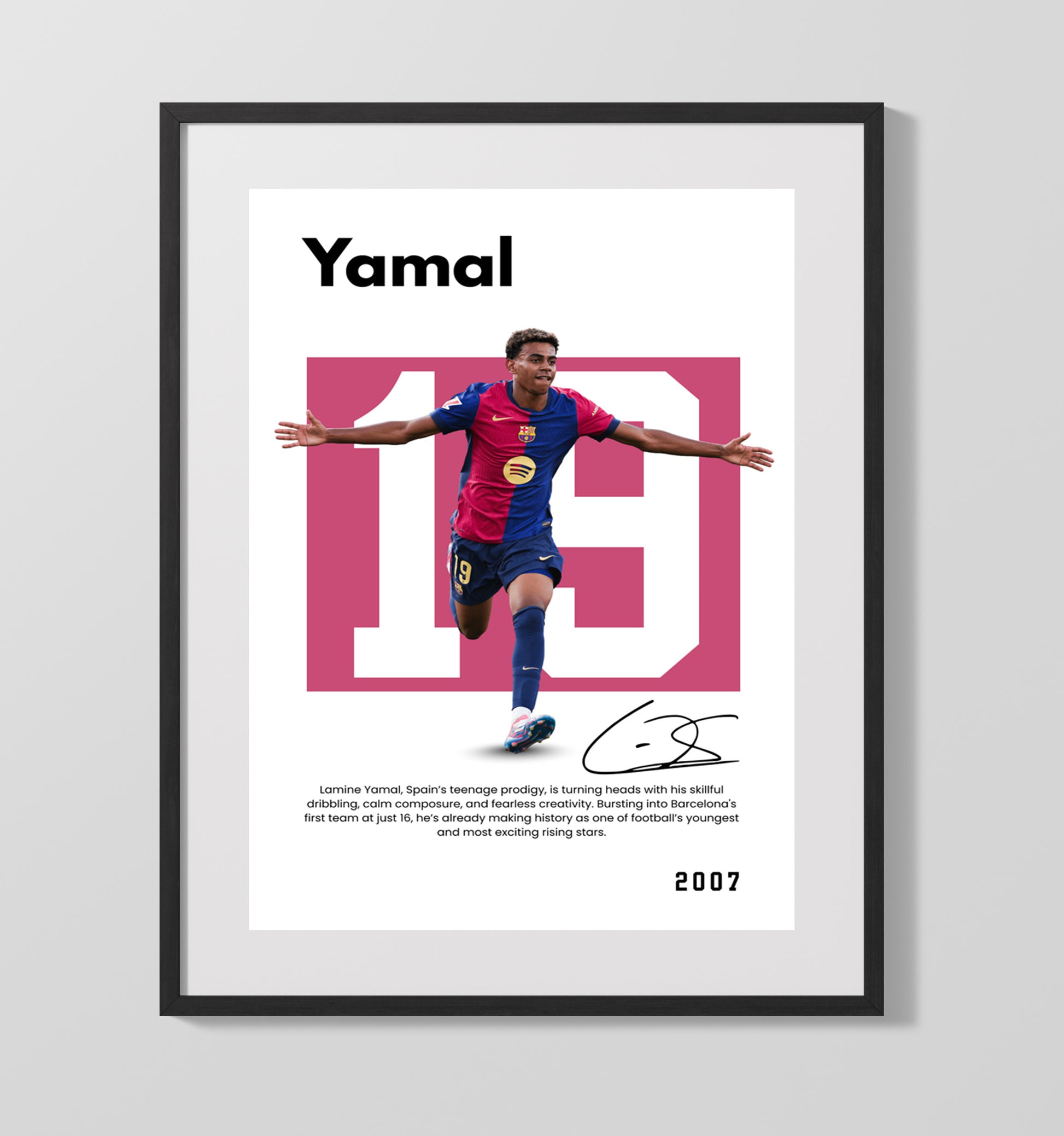 Soccer Legends - Yamal - No. 10 Player Bio Poster 16x20 16x20 Gallery Framed Artworkd Artwork wall art print – vintage decor
