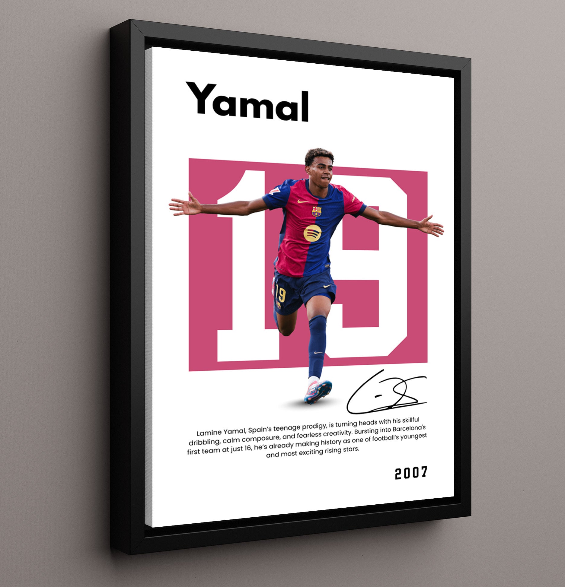Soccer Legends - Yamal - No. 10 Player Bio Poster 16x20 16x20 Floating Canvas Display Display wall art print – vintage decor