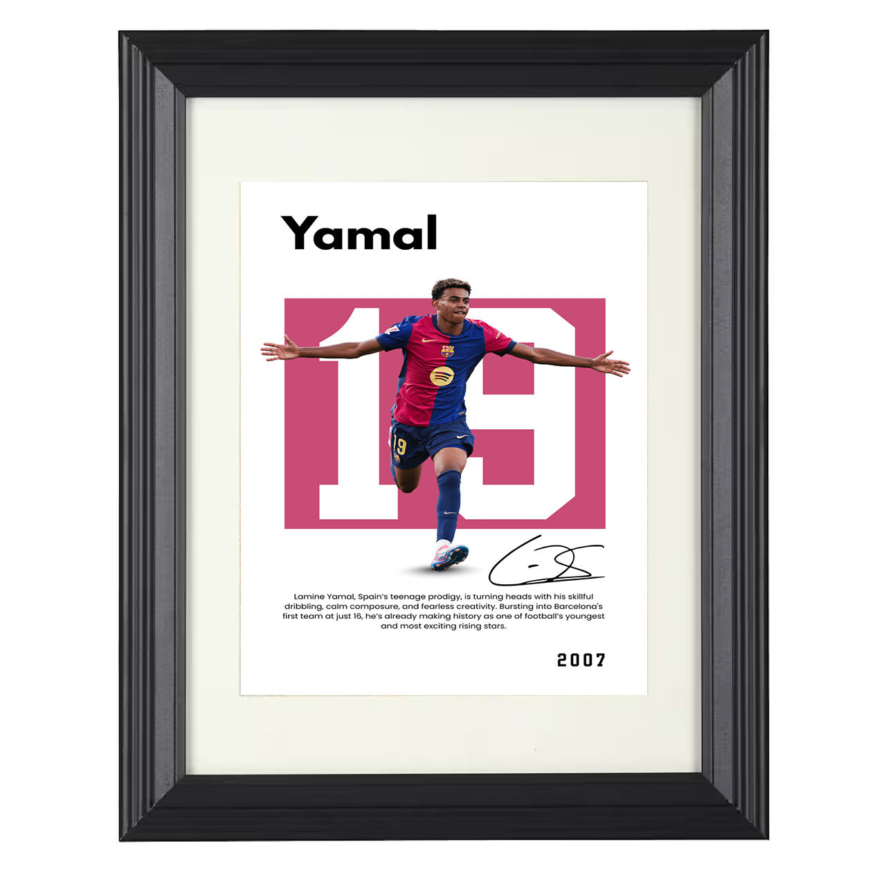 Lamine Yamal – No. 10 Player Bio Artwork 8x10 matted black framed soccer wall art
