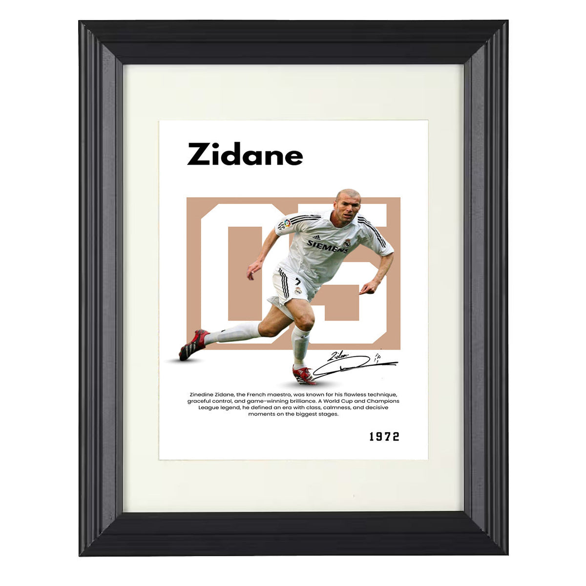Zinedine Zidane Player Bio Poster No. 07 - Beveled Frame soccer wall art
