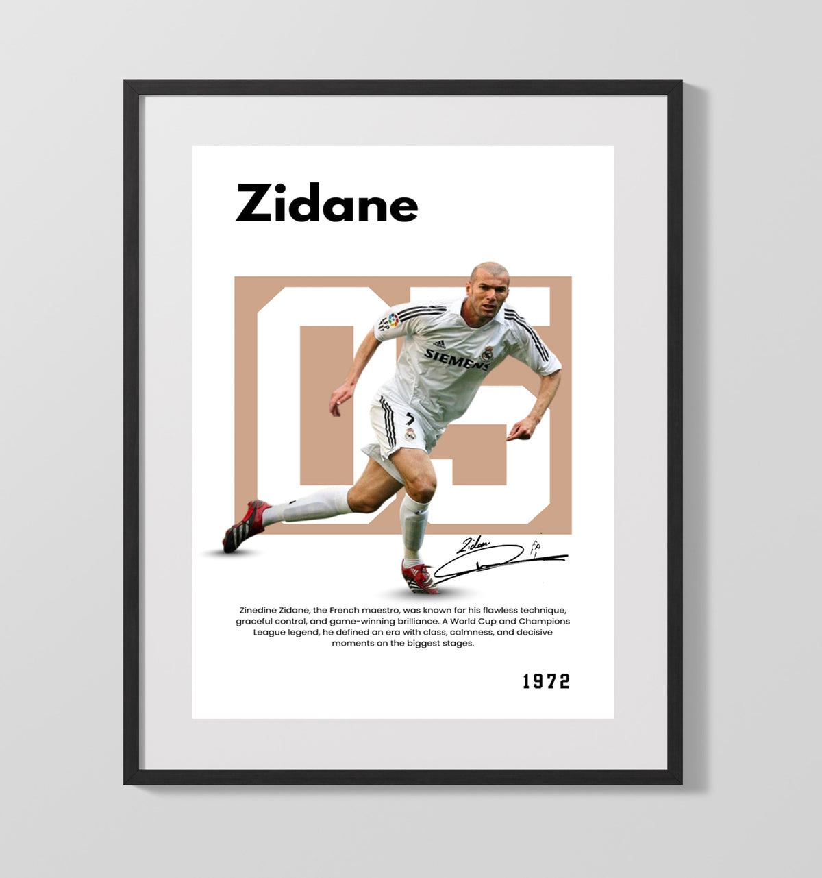 Zinedine Zidane Player Bio Poster No. 07 - Unframed Print soccer wall art