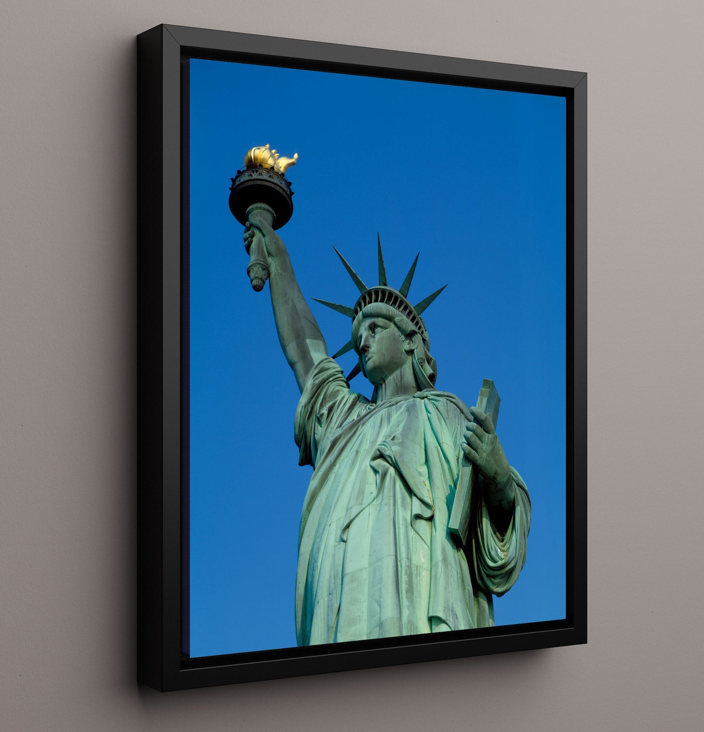 Color Close Up - A Shining Face of Freedom - Statue of Liberty Print - 16x20 Framed Canvas