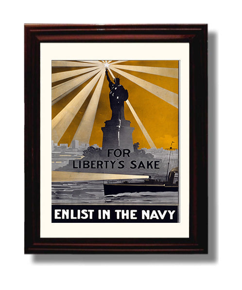 For Liberty's Sake - Navy Enlistment Glow - Statue of Liberty Print - 8x10 Beveled Frame