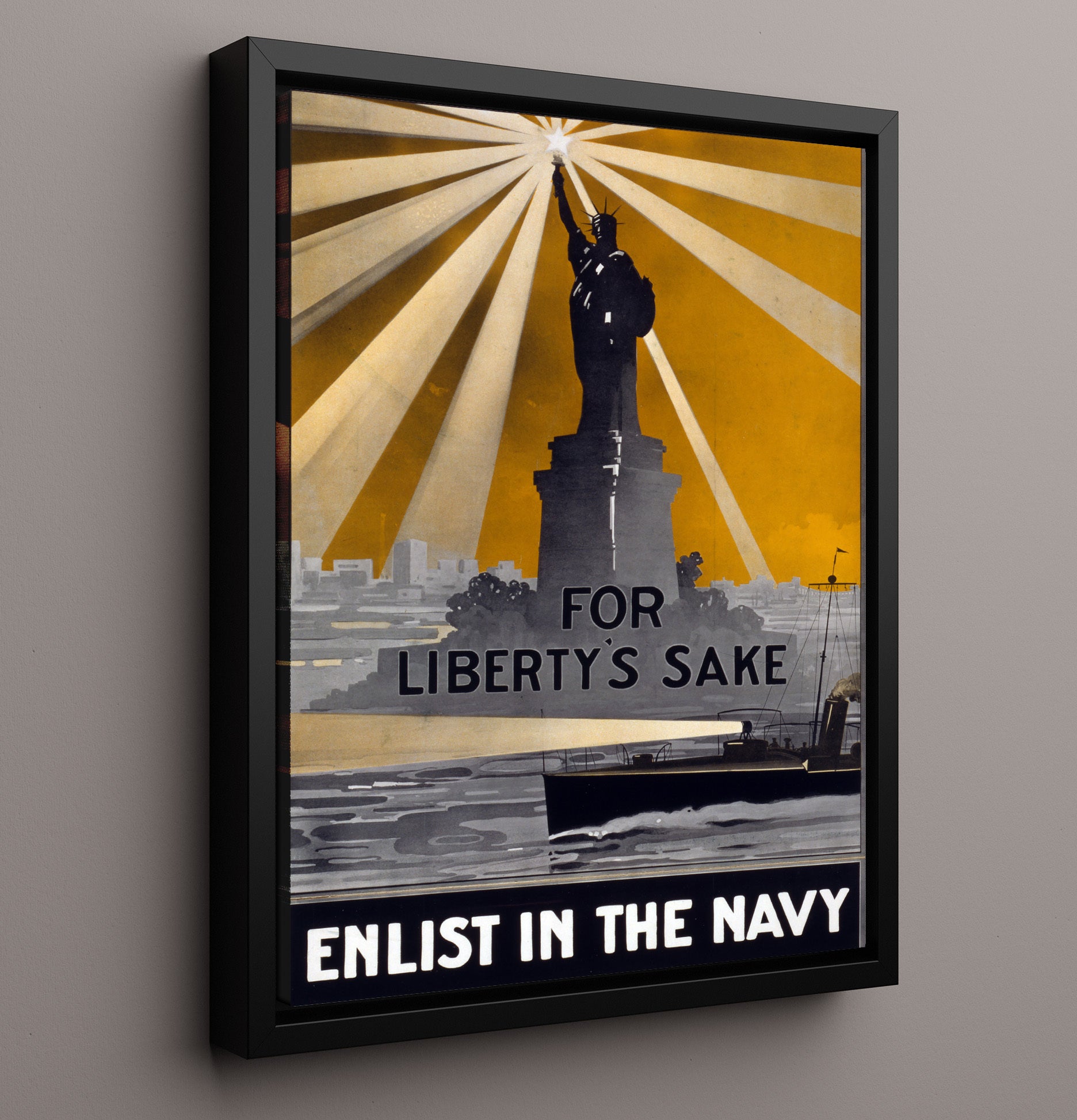 For Liberty's Sake - Navy Enlistment Glow - Statue of Liberty Print - 16x20 Framed Canvas