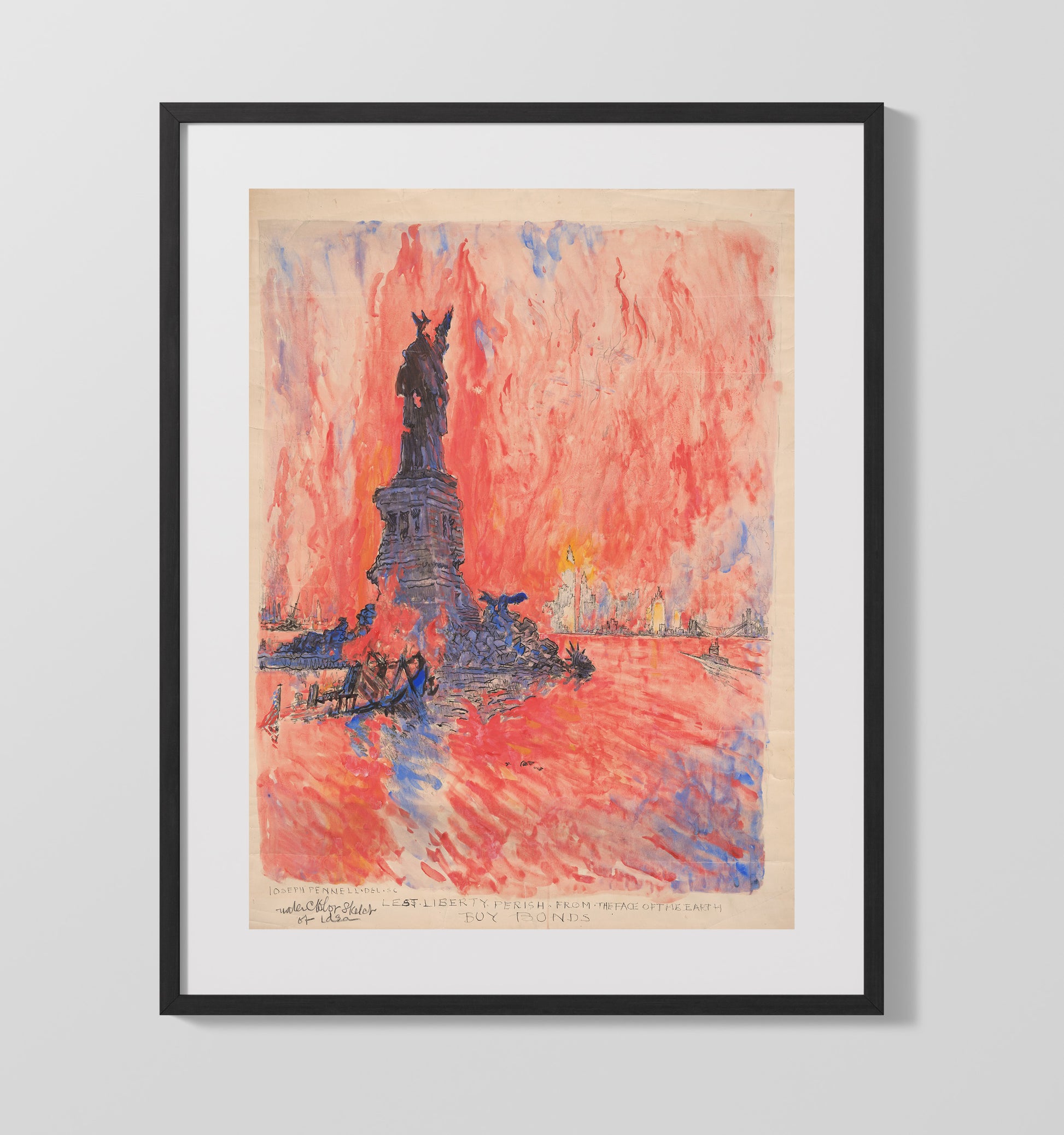 Lest Liberty Perish - Fiery Call to Buy Bonds - Statue of Liberty Print - 16x20 Gallery Frame